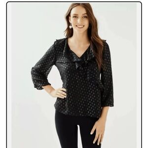 Lilly Pulitzer Black Olenna Silk Blouse with Metallic Dots